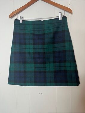 NWT J. Crew Factory Wool Blend Plaid Mini Skirt in Green and Navy Size 4